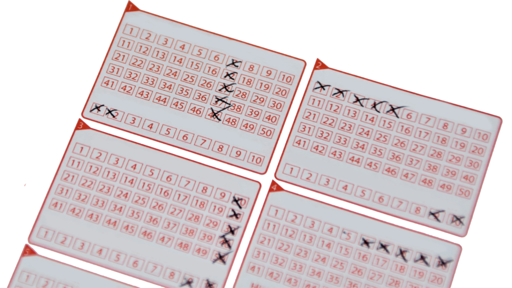 Lottery cards with numbers checked